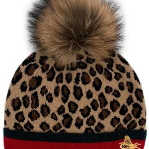 Mitchie's Matchings Animal Print Wool Hat with Embroidered Bee and Fur Pom